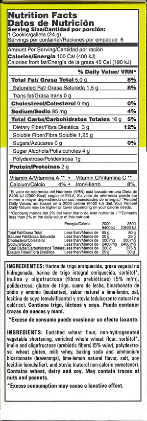 Nutri Snacks 無糖檸檬青檸曲奇 48g 包裝資料圖