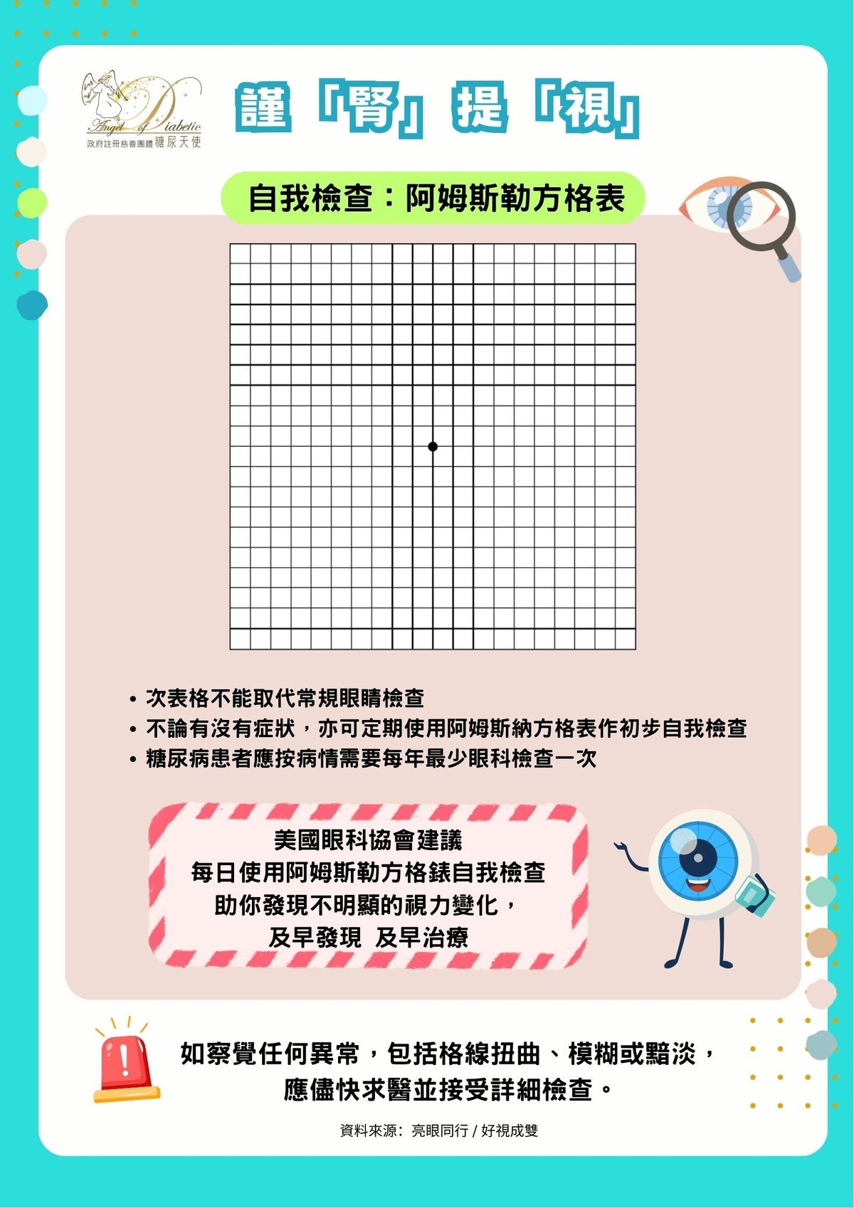 自我檢查用阿姆斯勒方格表（Amsler Grid）